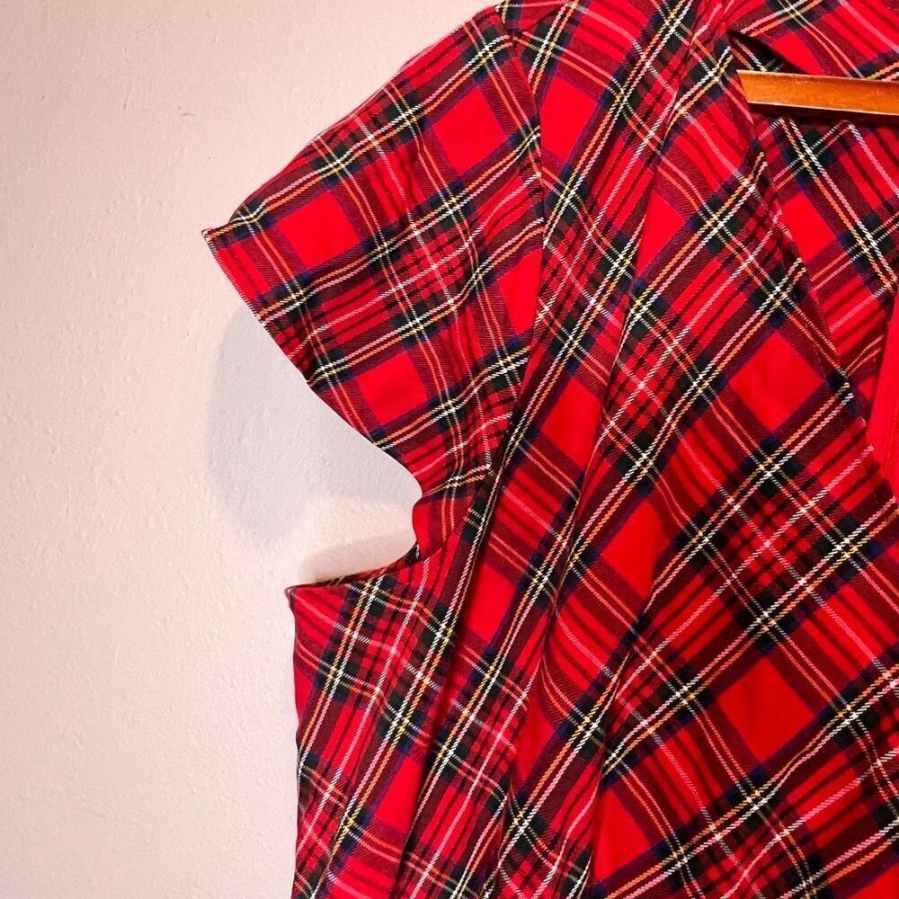 Lane Bryant Cap-Sleeve Fit & Flare Midi Dress in a red plaid print - Picture 7 of 12